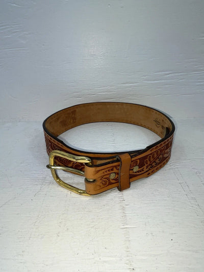 New Brown Genuine Leather Longhorn Tooled 28” Belt #82881 NN-83