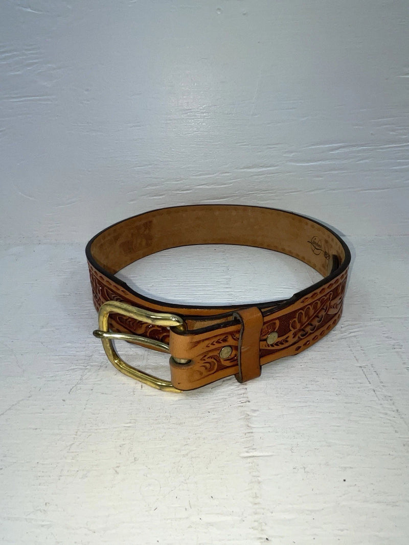 New Brown Genuine Leather Longhorn Tooled 28” Belt #82881 NN-83