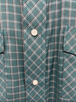 New Men’s White Horse Green Plaid Long Sleeve Pearl Snap Medium K-43