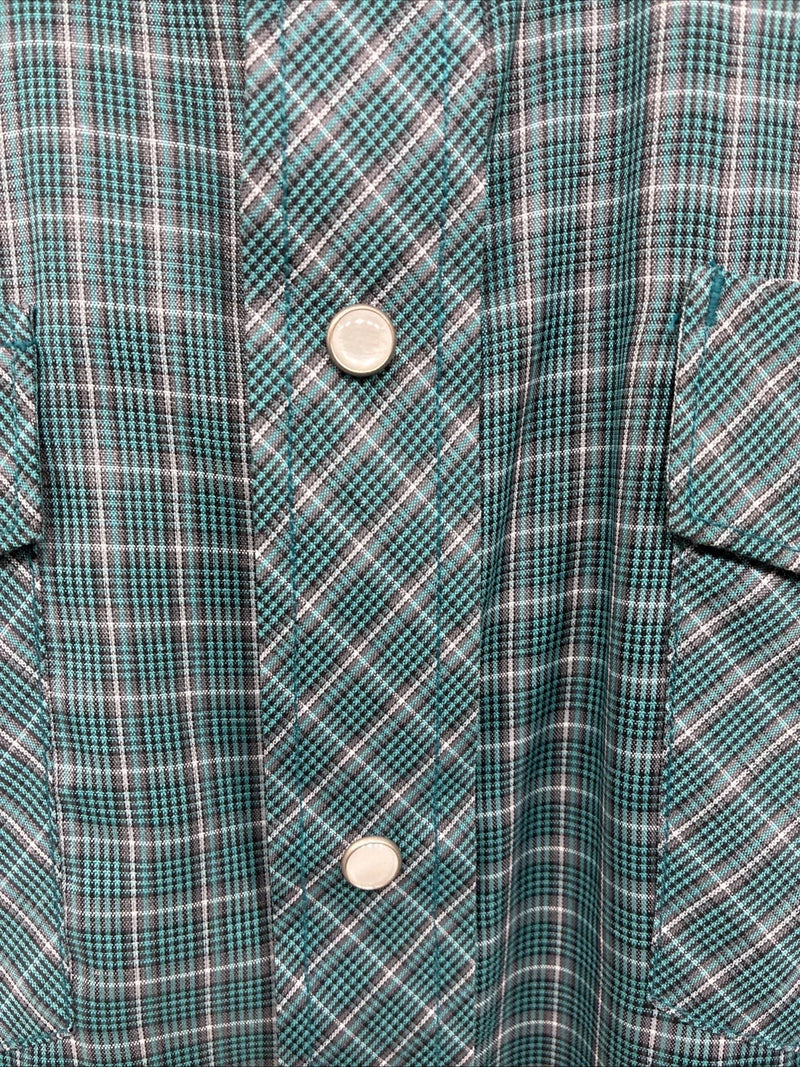 New Men’s White Horse Green Plaid Long Sleeve Pearl Snap Medium K-43