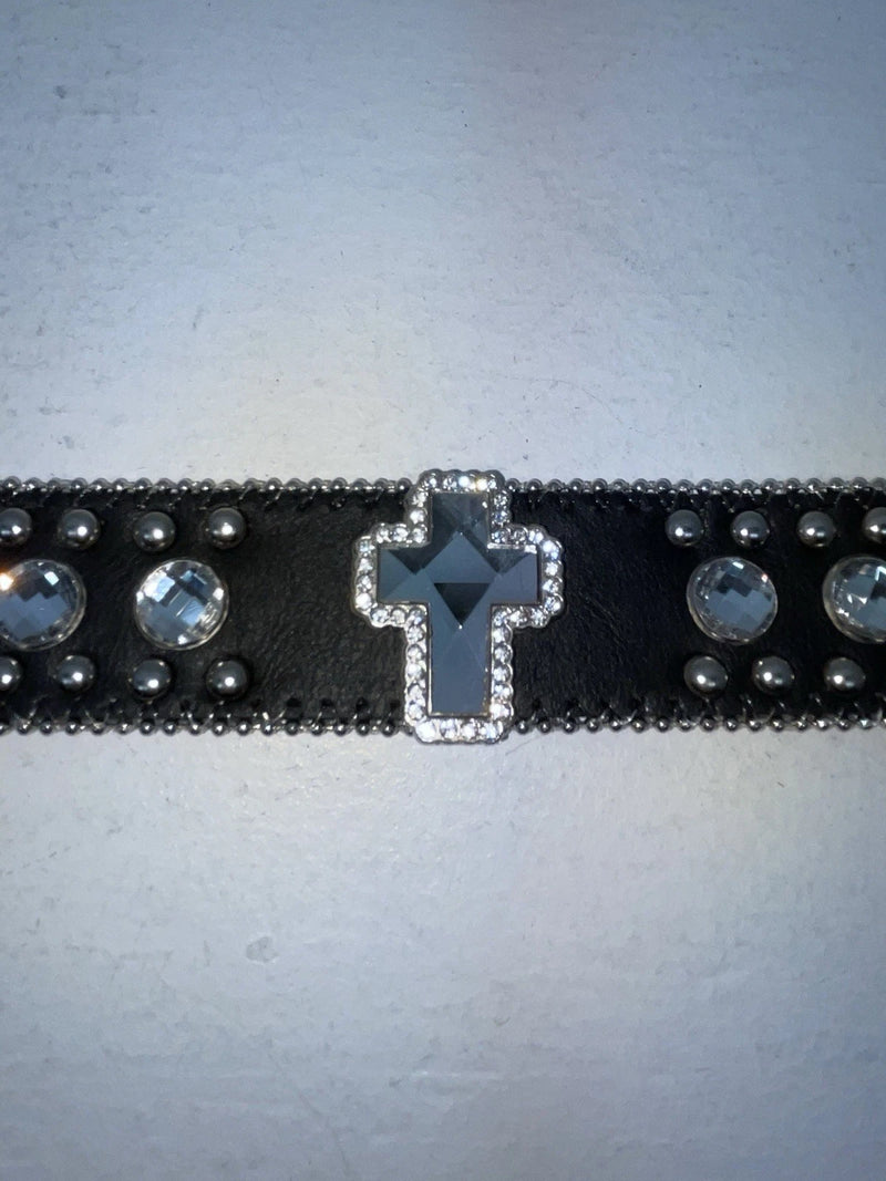 New Black Genuine Leather Blazin Roxx Silver Bling Cross L Belt #N3510401 Z-68
