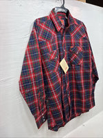 New Men’s ELY Plains Red Blue Plaid Long Sleeve Pearl Snap 16.5 Large Q-74