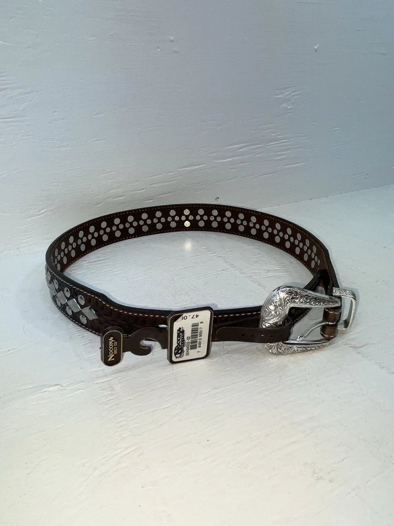 New Brown Genuine Leather Nocona Silver Bling 32” Belt #2434002 JJ-144