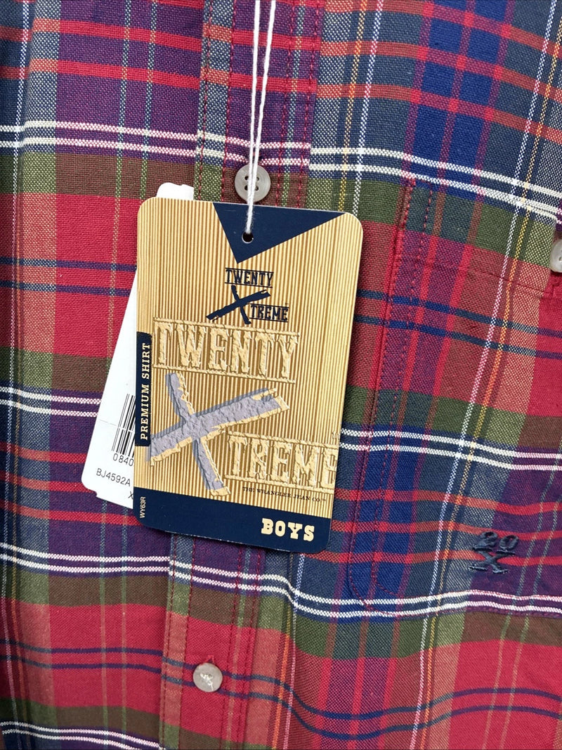 New Boys Twenty X Red Plaid Long Sleeve Pearl Snap XL DD-91