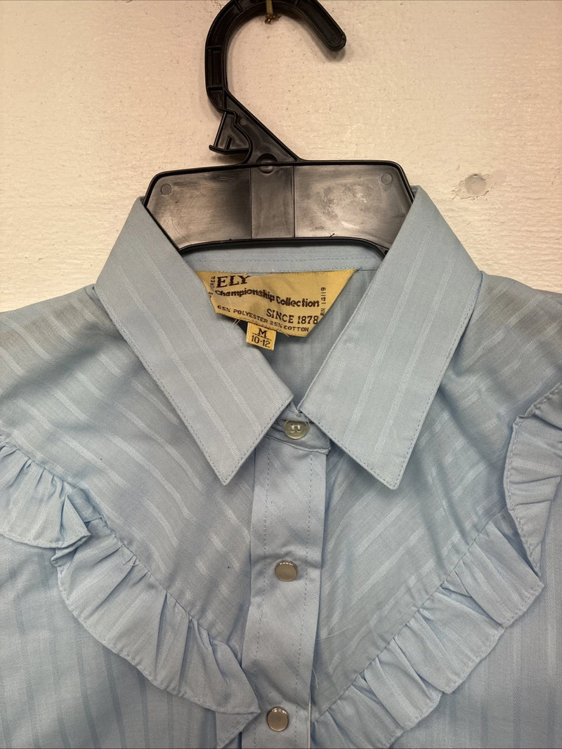 New Women’s ELY Champion Blue Long Sleeve Pearl Snap Medium KK-39