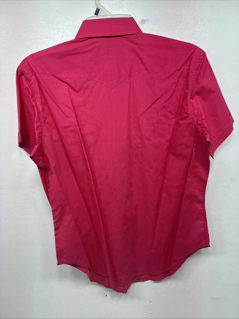 New Women’s White Horse Pink Short Sleeve Pearl Snap Medium YY-13