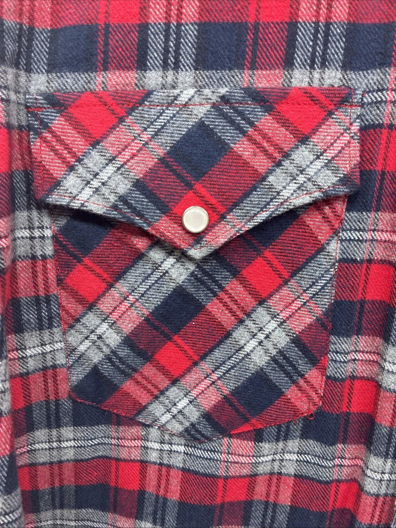 New Men’s White Horse Red Gray Plaid Long Sleeve Pearl Snap Large V-97