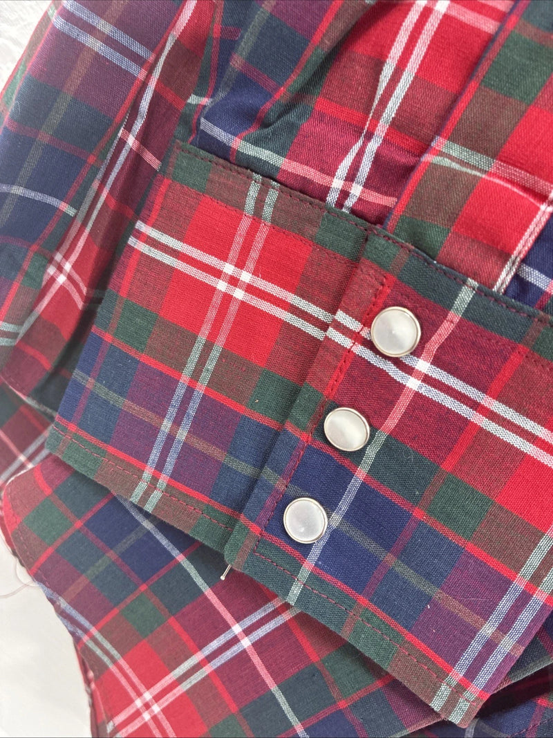 New Men’s ELY Plains Red Blue Plaid Long Sleeve Pearl Snap 17 XL T-87