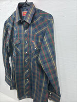 New Men’s ELY Plains Green Multicolor Plaid Long Sleeve Pearl Snap Medium M-63