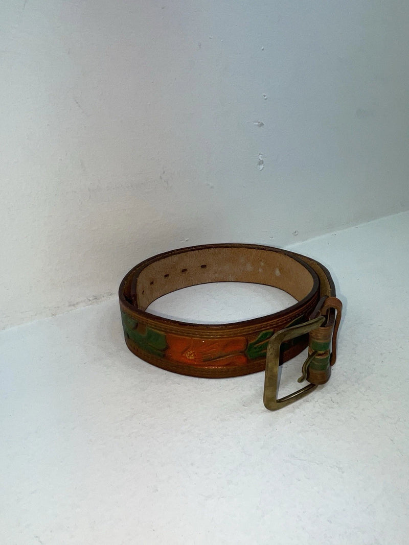 New Brown Genuine Leather Tooled 34” Belt Z-95