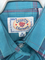 New Women’s Country Charmer Blue Plaid Long Sleeve Pearl Snap Medium KK-40