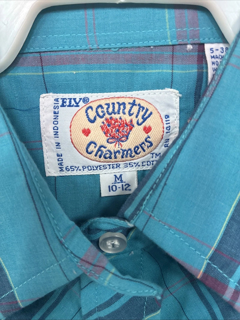 New Women’s Country Charmer Blue Plaid Long Sleeve Pearl Snap Medium KK-40