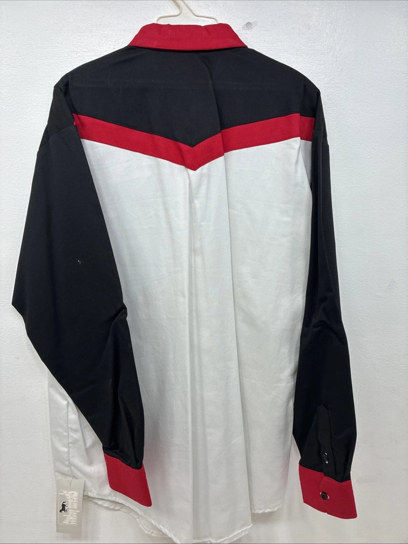 New Men’s Cowboy Threads Black Red White Long Sleeve Button Up Large MM-116