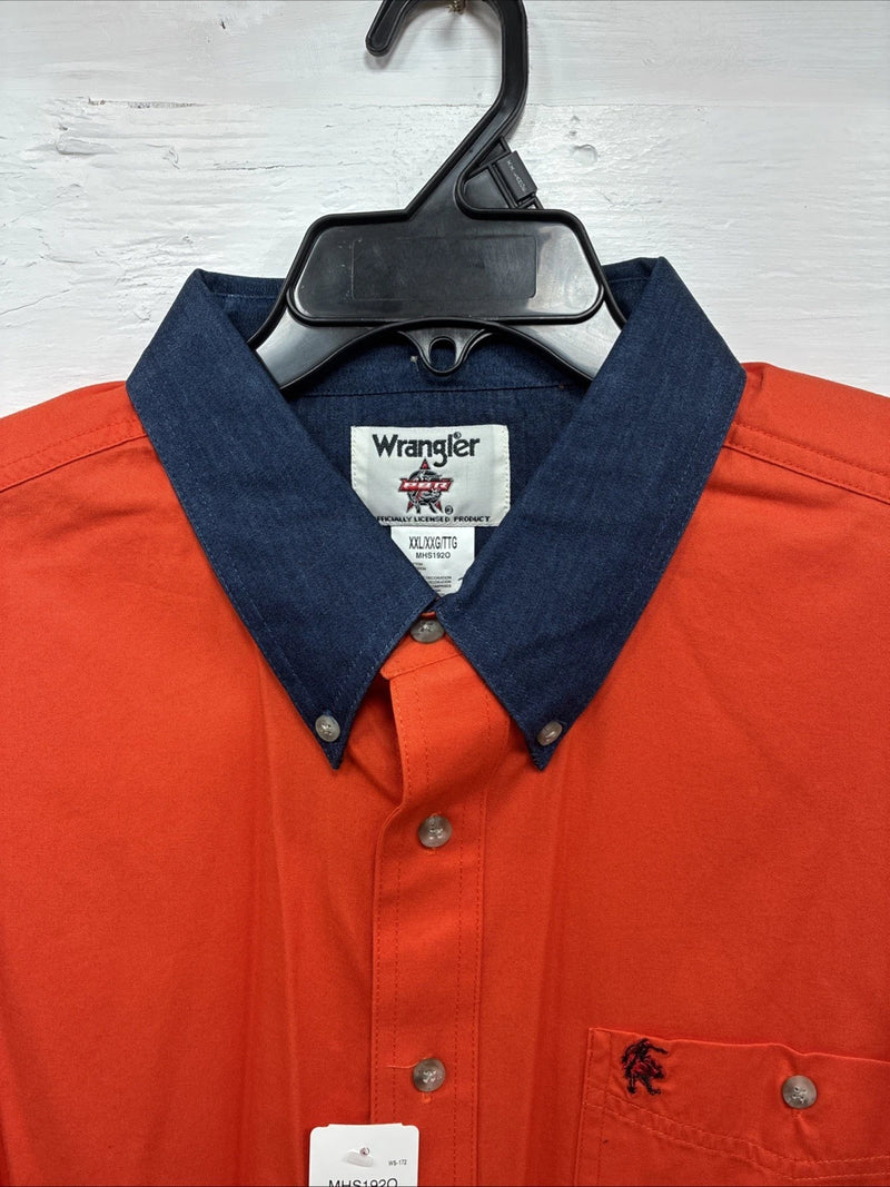 New Men’s Wrangler PBR Orange Long Sleeve Button Up 2XL F-100