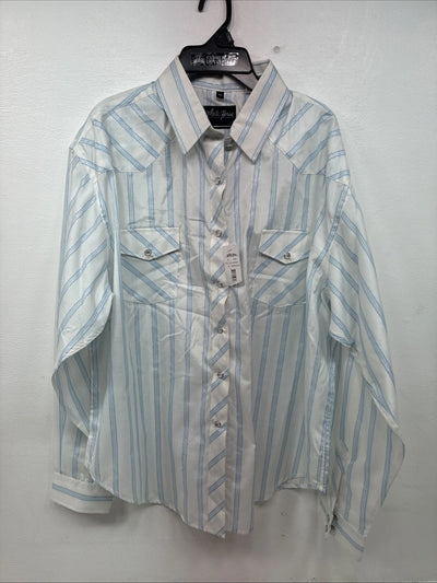 New Women’s White Horse Blue Stripe Long Sleeve Pearl Snap XL II-4