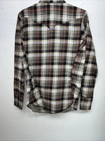 New Men’s Panhandle Slim Tan Plaid Pearl Snap Long Sleeve Shirt 10x32 Small I-27