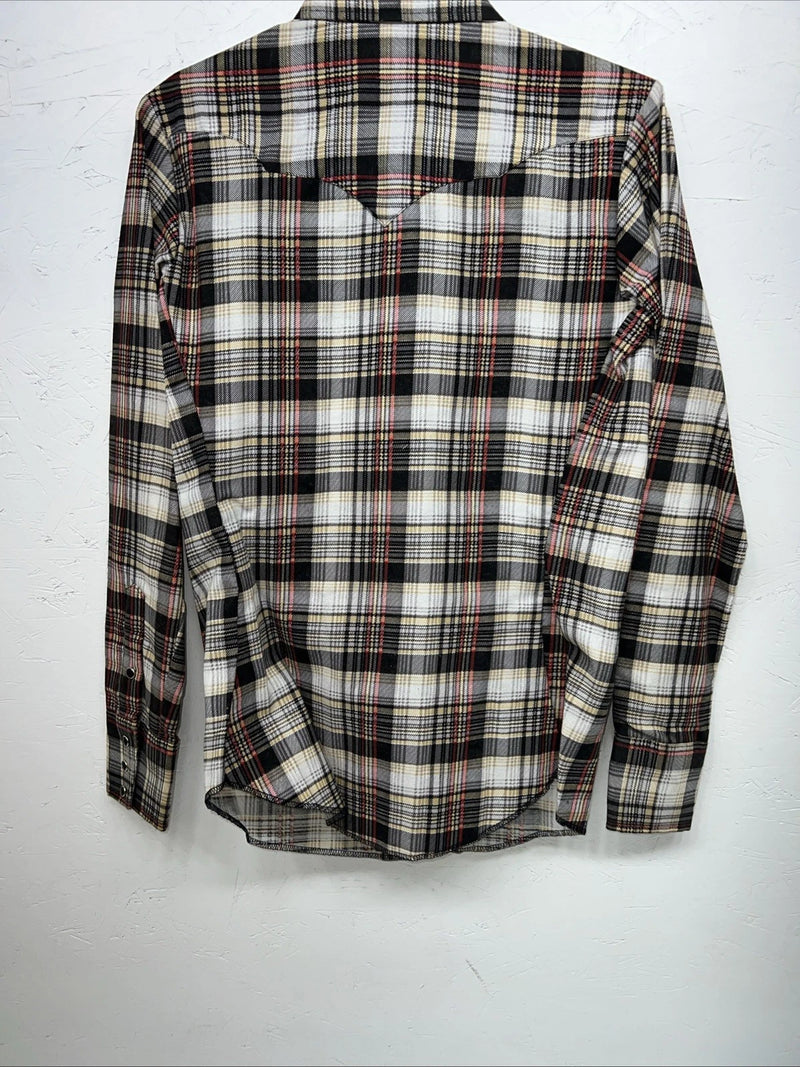 New Men’s Panhandle Slim Tan Plaid Pearl Snap Long Sleeve Shirt 10x32 Small I-27
