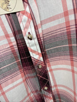 New Women’s Cumberland Pink Plaid Design Long Sleeve Pearl Snap Large II-105
