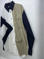 New Men’s Navy White Tan Cowboy Threads Button Up Long Sleeve Shirt Medium I-53