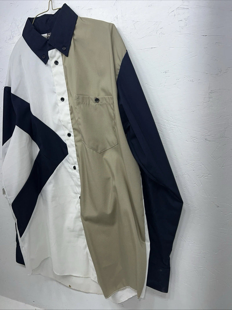 New Men’s Navy White Tan Cowboy Threads Button Up Long Sleeve Shirt Medium I-53