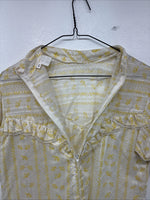 New Women’s White Yellow Design Short Sleeve Half Zip Size 40 TT-87