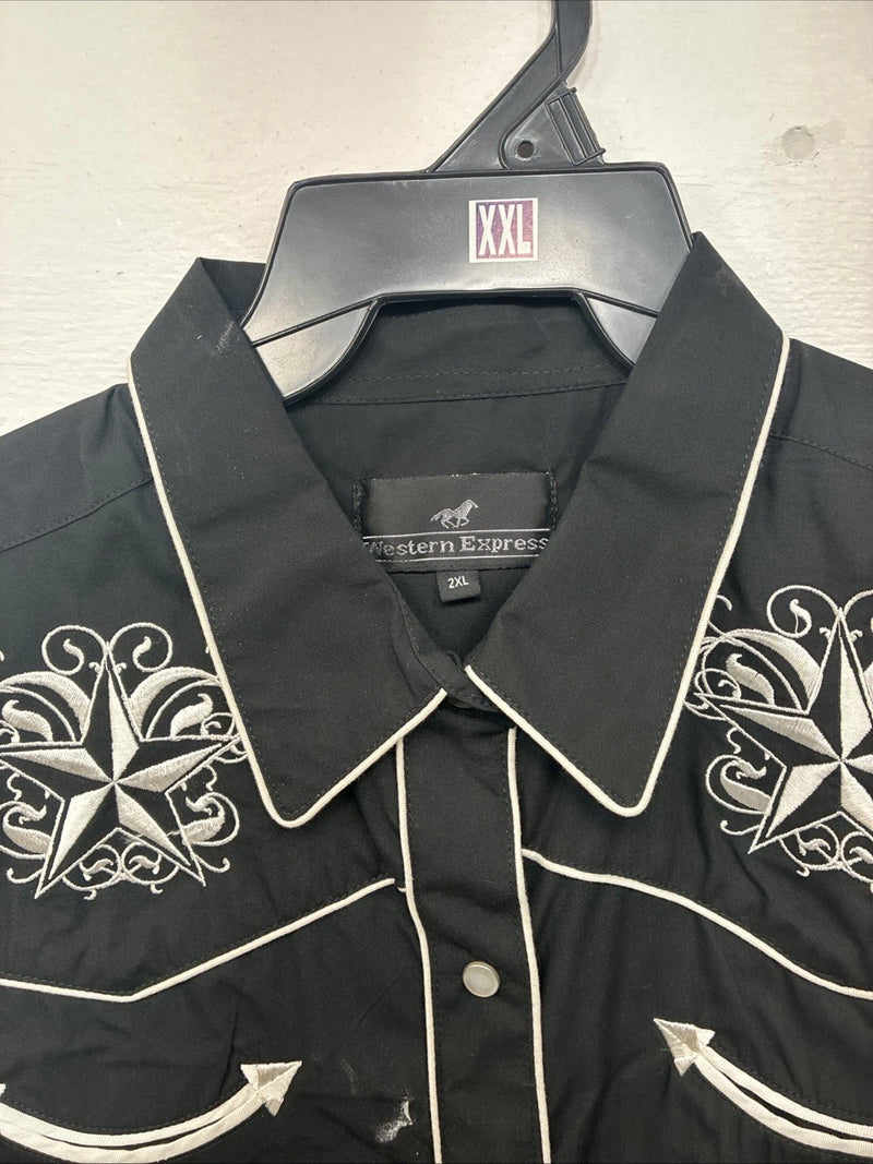 New Women’s Western Express Black Design Long Sleeve Pearl Snap 2XL GG-15