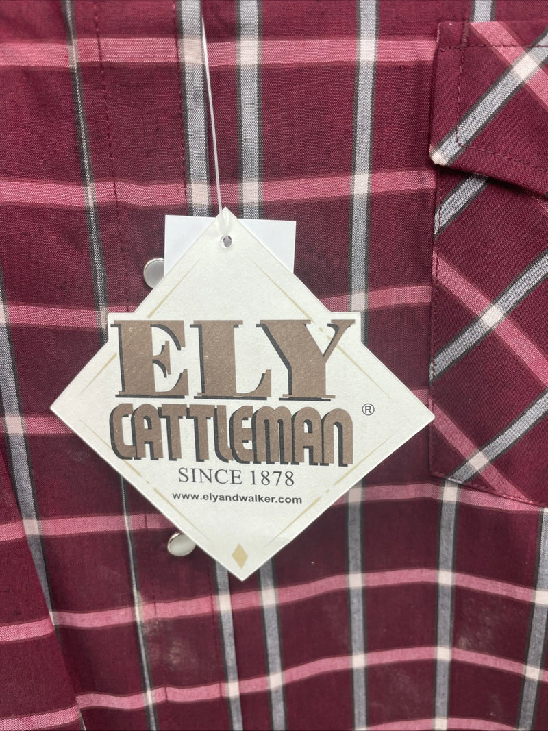 New Men’s ELY Cattleman Pink Short Sleeve Pearl Snap 3XL E-30 