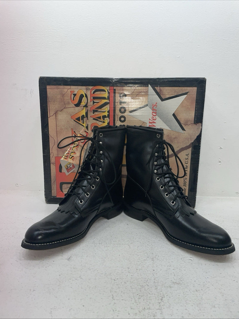 New Men’s Black Lace Up Texas Brand Cowboy Boots. 8850 9.5 9 1/2 E E. 5-58