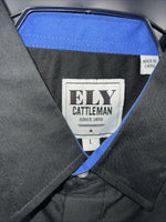 New Men’s Black Blue Horse ELY Cattleman Short Sleeve Pearl Snap Shirt. L P-71