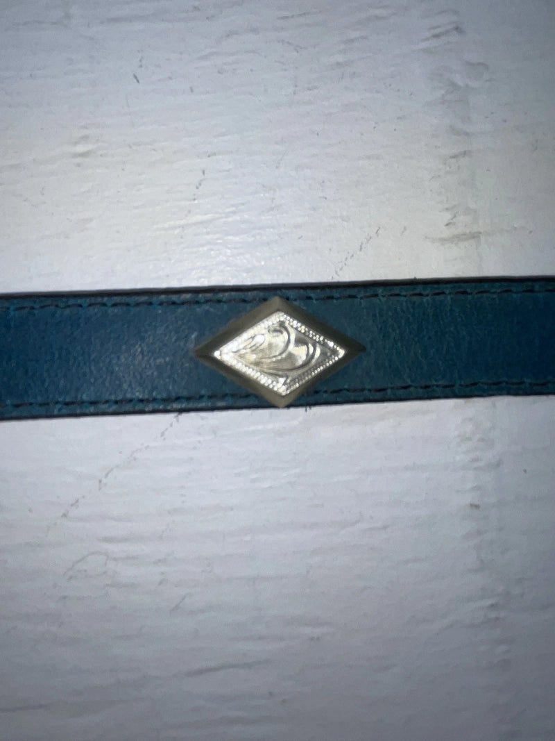 New Blue Genuine Leather Silver Pendent 32” Belt JJ-24