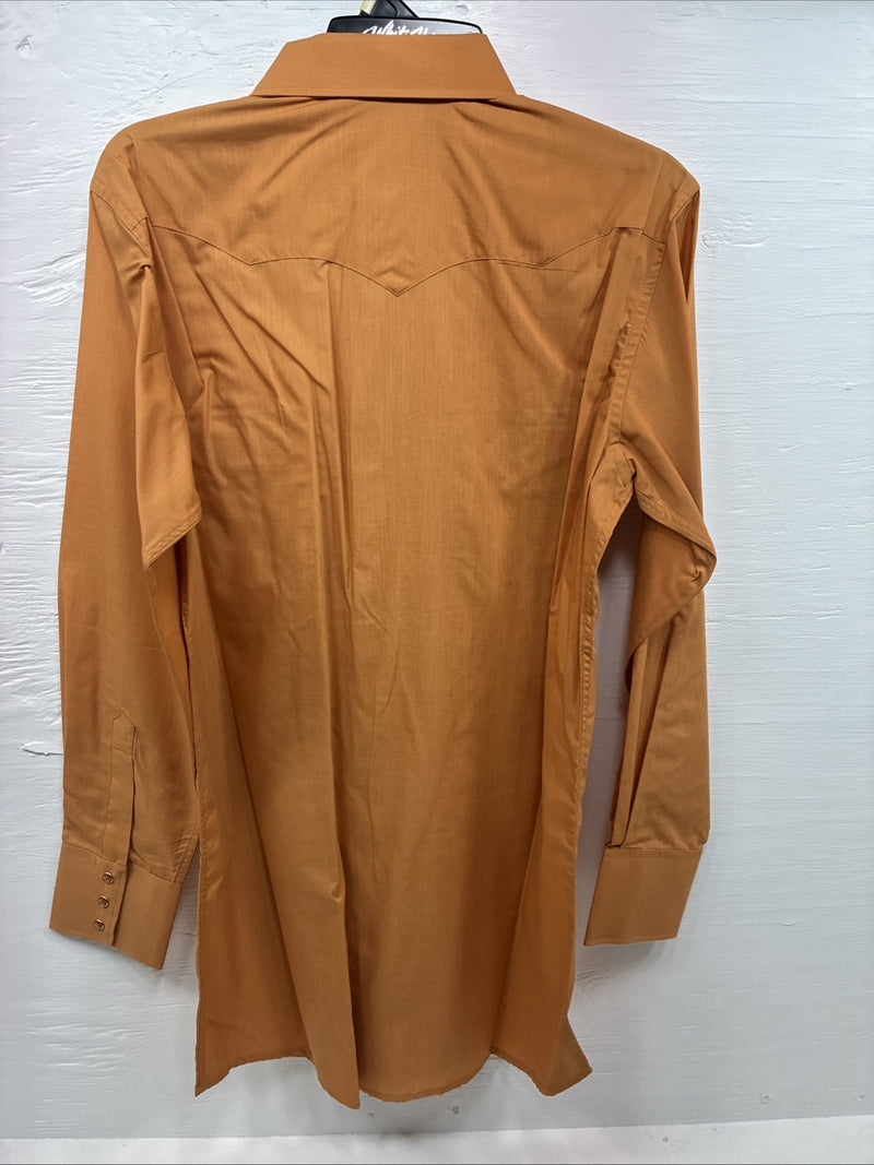 New Men’s White Horse Orange Simple Western Long Sleeve Pearl Snap Medium J-84