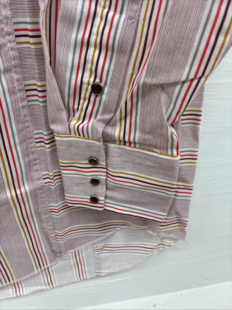 New Men’s Tem Tex Pink Stripe Long Sleeve Pearl Snap Medium J-73