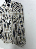 New Men’s Tan Plaid ELY 1878 Long Sleeve Pearl Snap Shirt. Large P-72