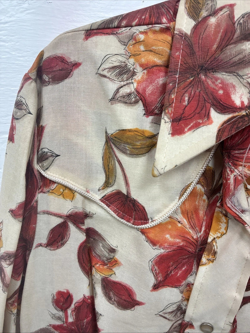 New Men’s Panhandle Floral Red Design Long Sleeve Pearl Snap XS J-58