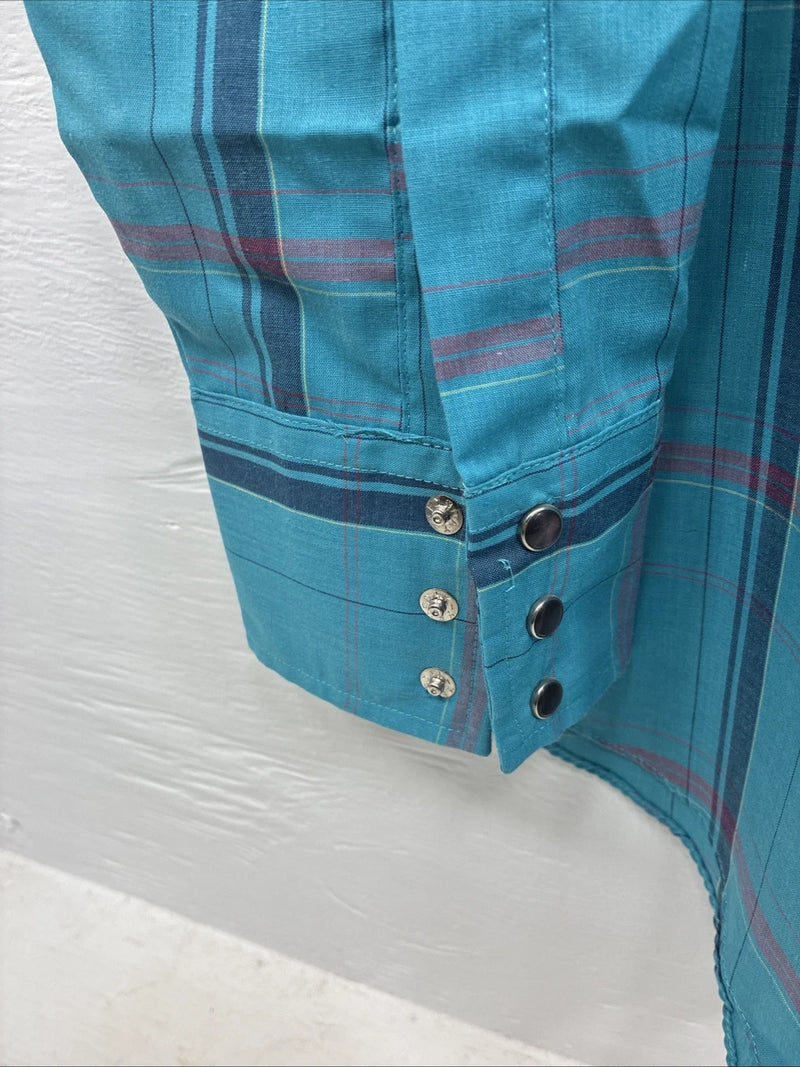 New Men’s ELY Diamond Blue Plaid Long Sleeve Pearl Snap Large CC-40
