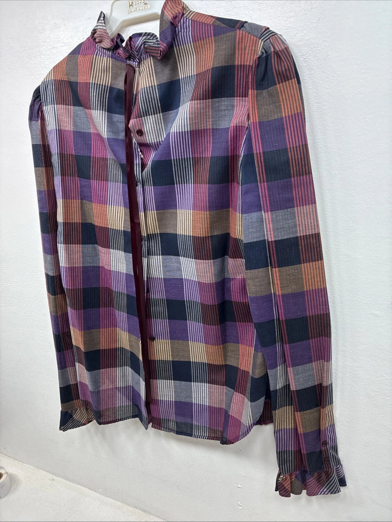 New Women’s Ranch & Town Plaid Long Sleeve Button Up Size 36 MM-128
