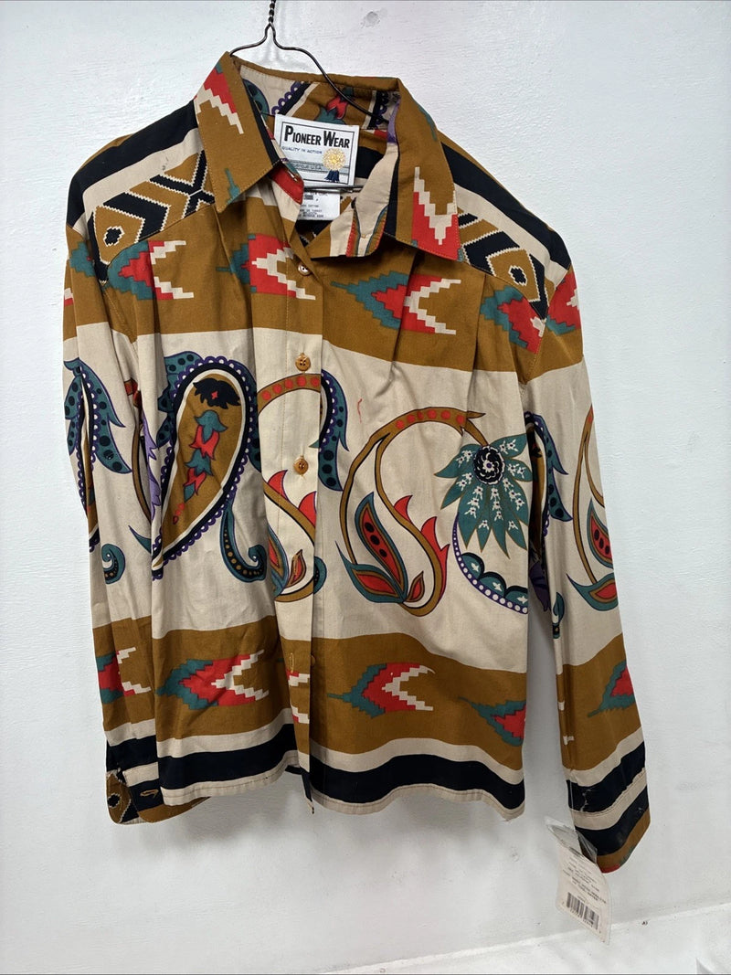 New Women’s Pioneer Wear Multicolor Design Long Sleeve Button Up Large MM-67
