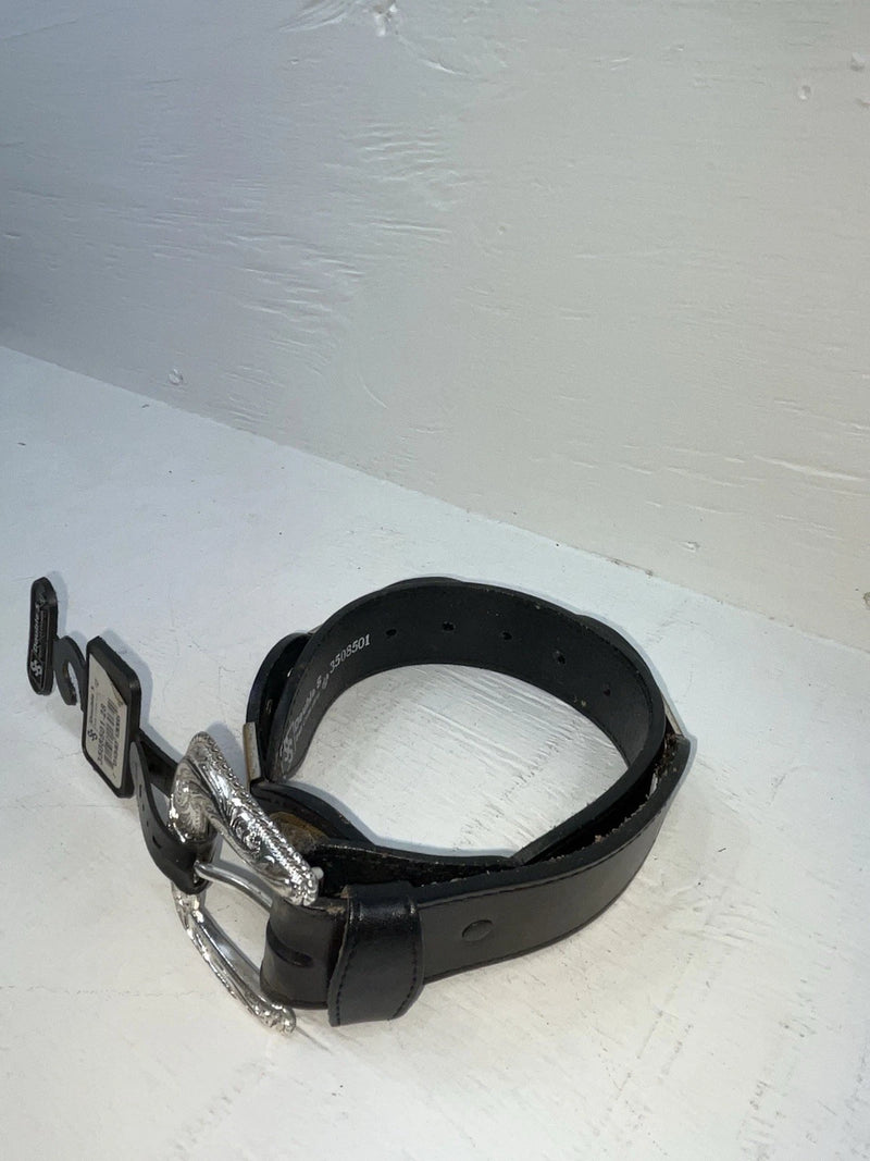 New Black Genuine Leather Double S Silver Pendent 28” Belt #3508501 JJ-49
