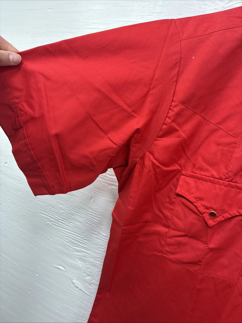 New Men’s ELY Cattleman Red Western Short Sleeve Pearl Snap 16 Large T-57