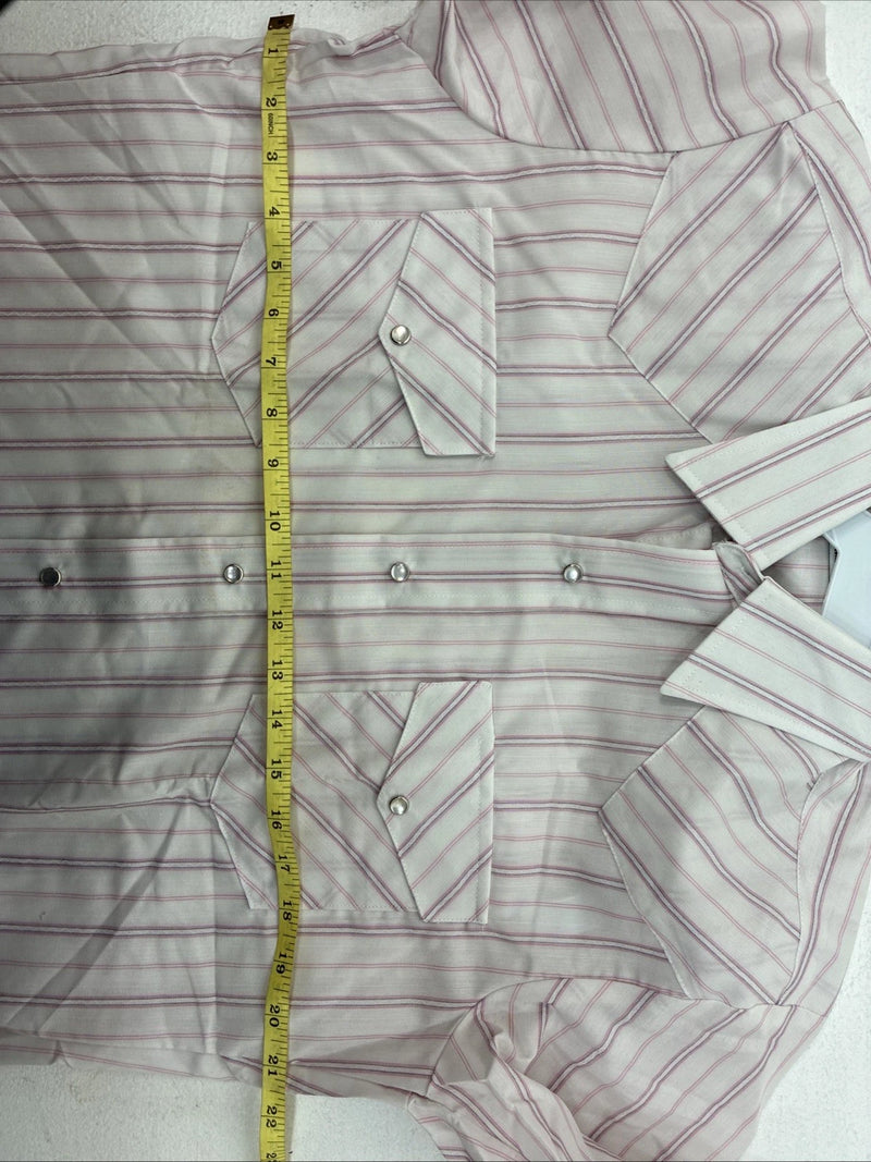 New Women’s H Bar C Pink Stripe Long Sleeve Pearl Snap Size 35 MM-25