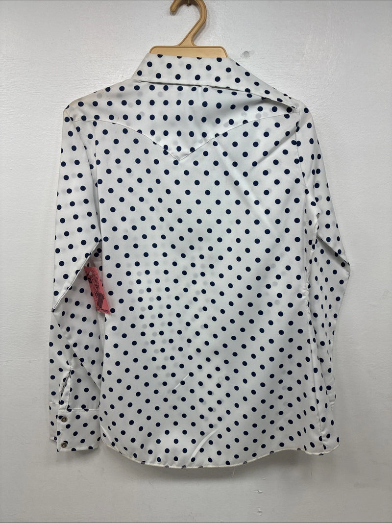 New Women’s Dickson Jenkins White Polkadot Long Sleeve Pearl Snap Size 32 KK-59