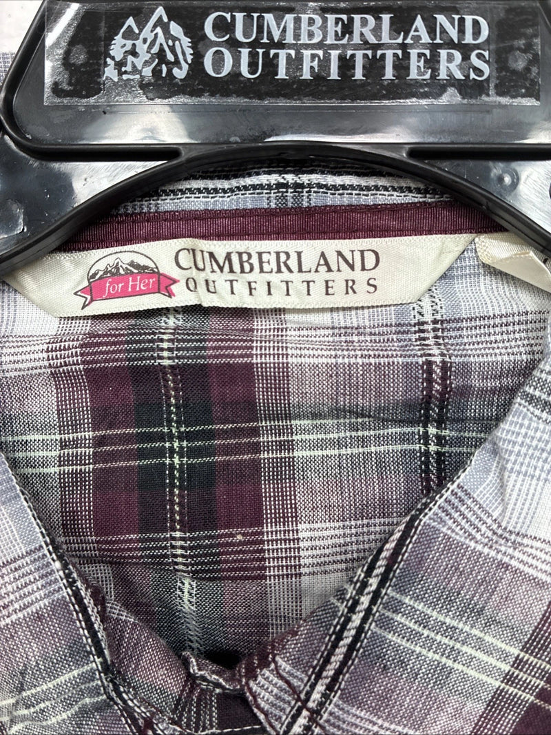 New Women’s Cumberland Purple Plaid Long Sleeve Pearl Snap 2XL GG-32