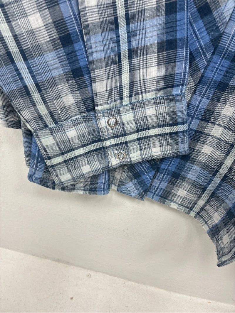 New Women Cumberland Blue Plaid Long Sleeve Pearl Snap 2XL GG-18