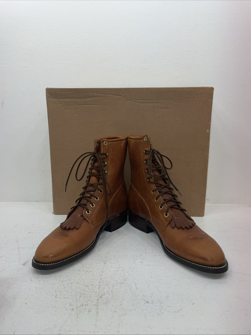 New Men’s Brown Lace Up J Chisholm Cowboy Boots. 2556 10 D. 6-92