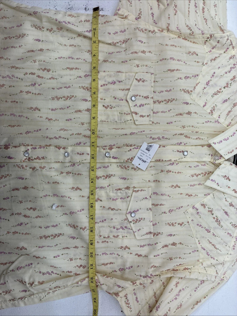 New Women’s White Horse Yellow Floral Short Sleeve Pearl Snap XL II-94