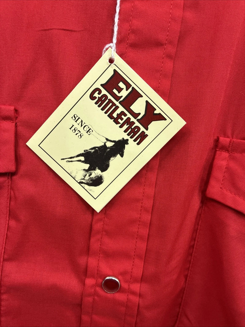 New Men’s ELY Cattleman Red Western Short Sleeve Pearl Snap 16 Large T-57