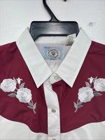 New Women’s Country Charmers White Rose Design Long Sleeve Pearl Snap XL GG-52