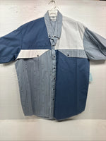 New Men’s Cowboy Threads Blue White Designed Short Sleeve Pearl Snap XL T-19