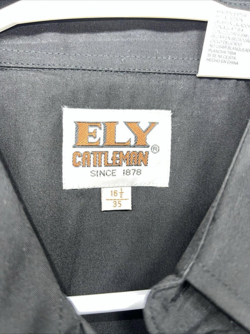 New Men’s Black ELY Cattleman Pearl Snap Long Sleeve Shirt 16.5x35 L P-35