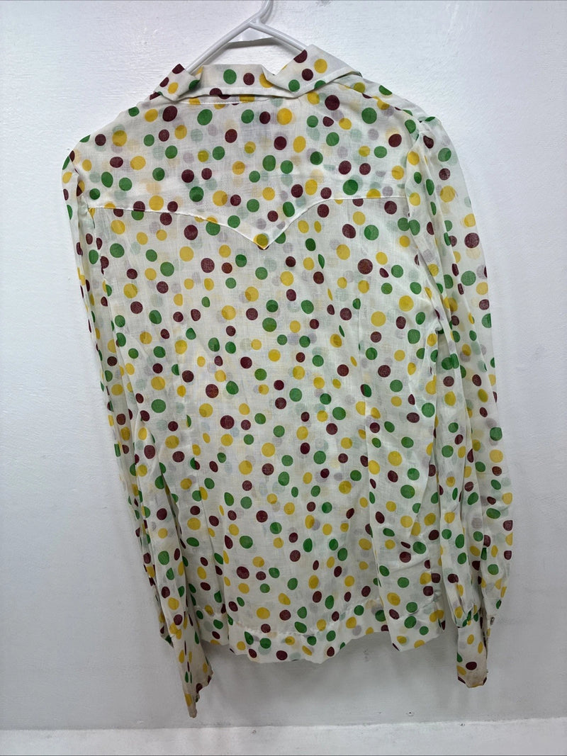 New Women’s H Bar C Polkadot Long Sleeve Pearl Snap Size 38 II-77